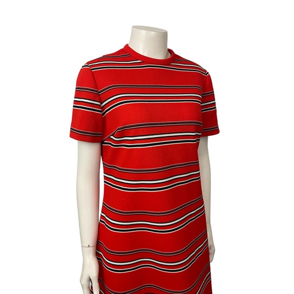 1960s Mod Red Stripe Knit Shift Dress / Women’s Medium - Picture 3 of 4